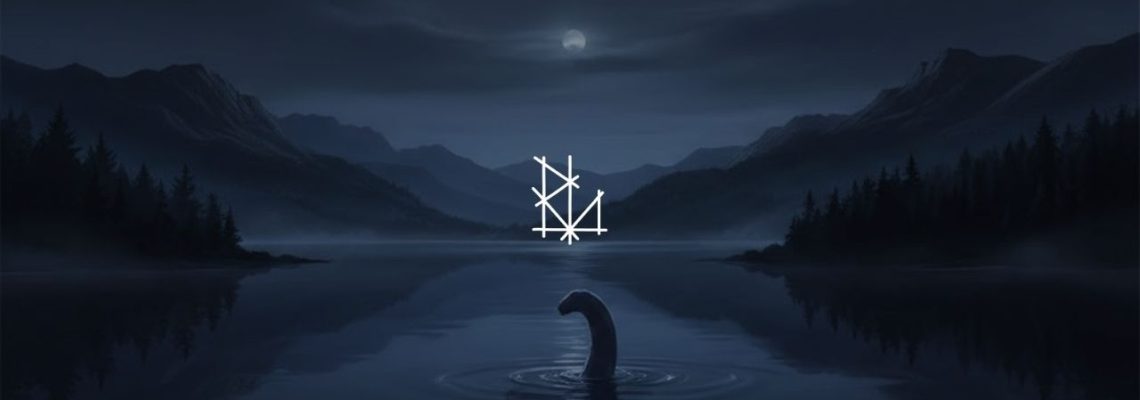 The Loch Ness Monster emerging from the dark depths of Loch Ness, evoking deep-sea horror and ancient unknown terror.